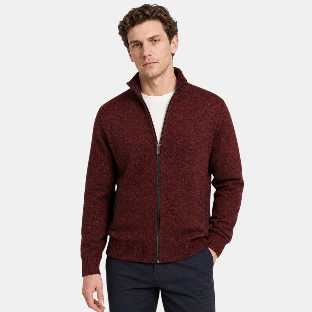 Cardigan Homme Zippé à Col Montant et Poignets Côtelés