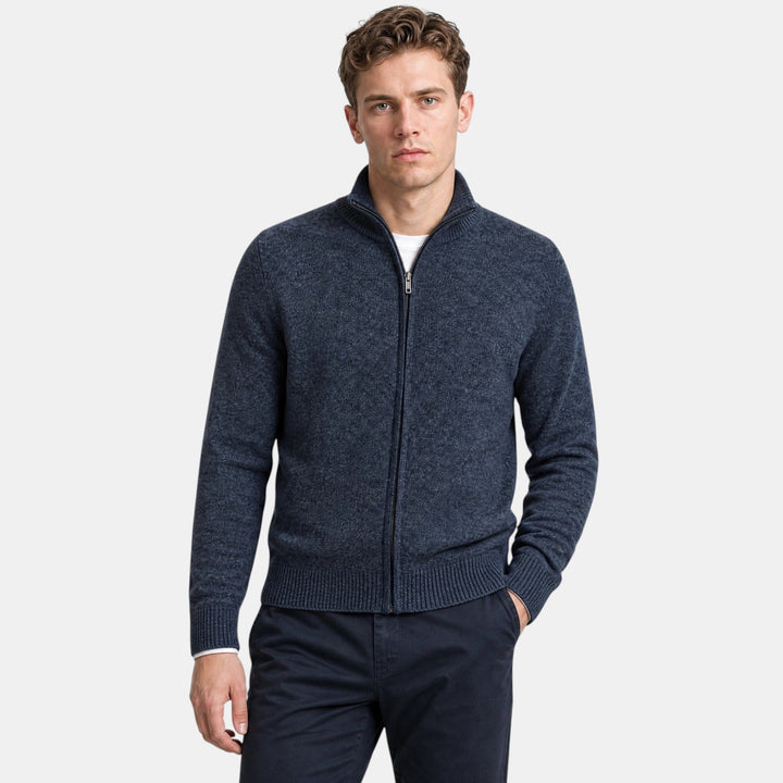 Cardigan Homme Zippé à Col Montant et Poignets Côtelés