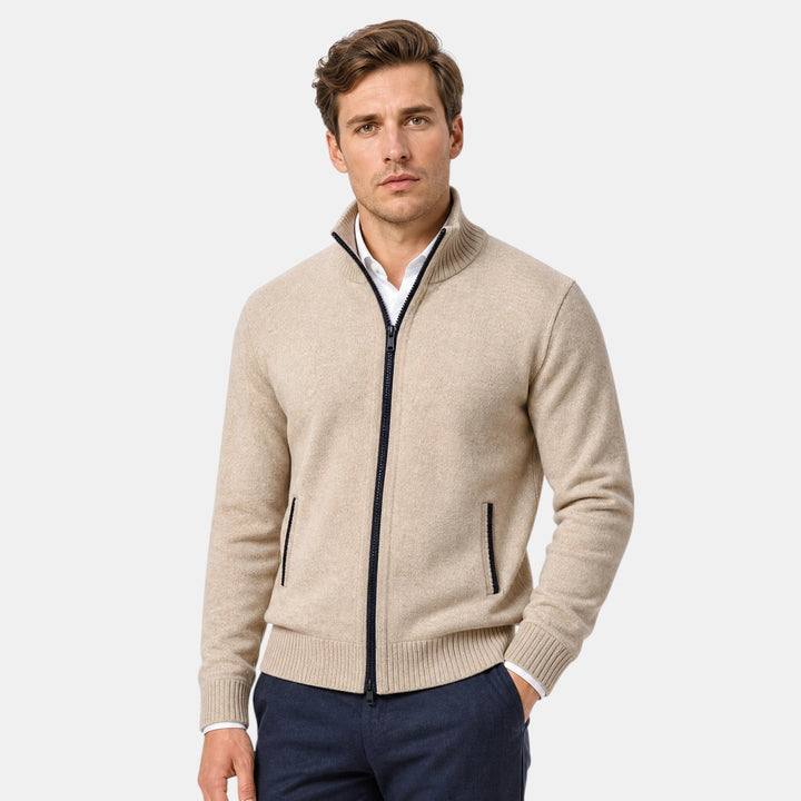 Cardigan Homme Zippé à Col Montant et Poignets Côtelés