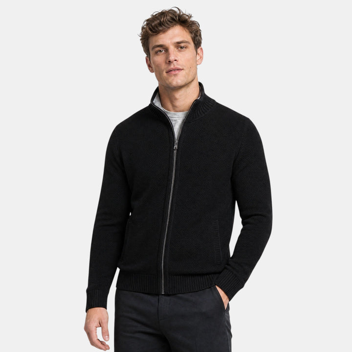 Cardigan Homme Zippé à Col Montant et Poignets Côtelés