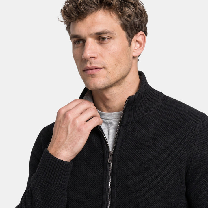 Cardigan Homme Zippé à Col Montant et Poignets Côtelés