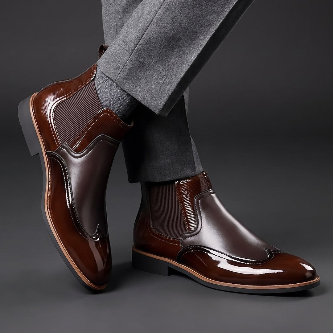 Bottes Chelsea Homme en Cuir avec Élastiques Latéraux et Tirants
