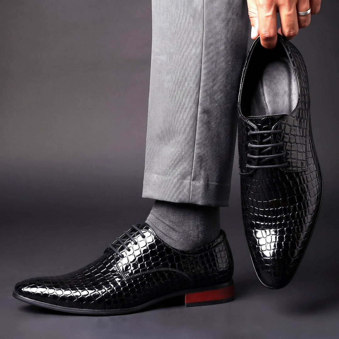 Chaussures Oxford Homme en Cuir effet Croco avec Détail Talon Rouge