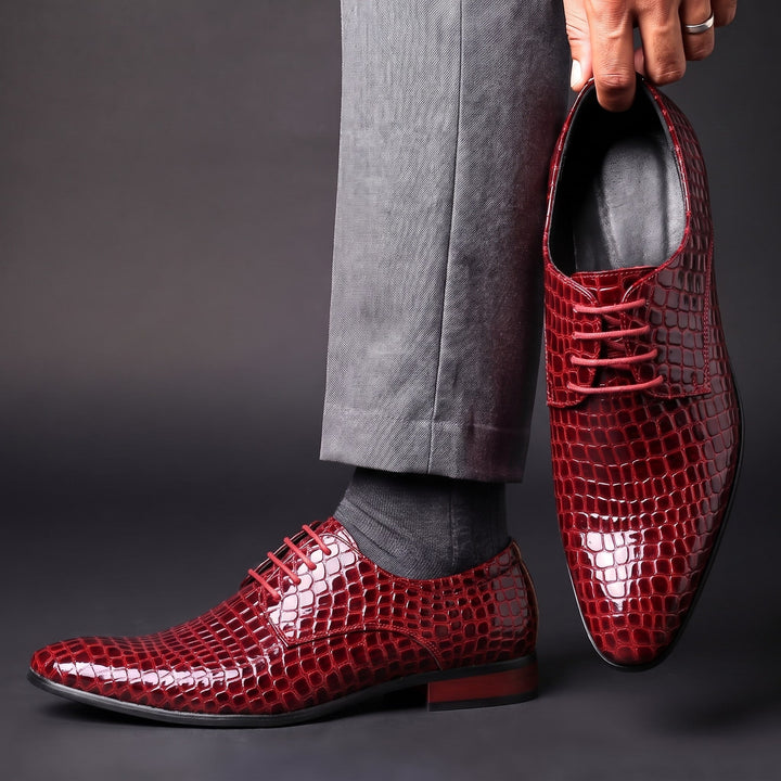 Chaussures Oxford Homme en Cuir effet Croco avec Détail Talon Rouge