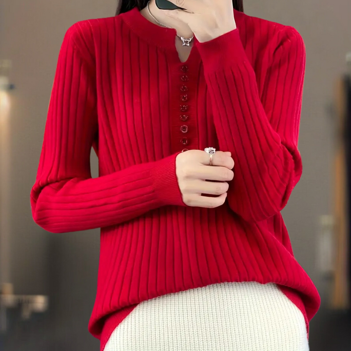 COLLEEN - Pull Élégant à Col V avec Boutons pour Femmes
