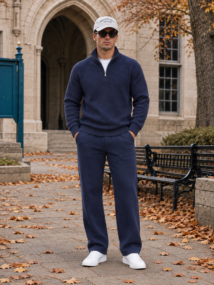 Ensemble En Maille Homme Demi Zip Col Montant Et Pantalon