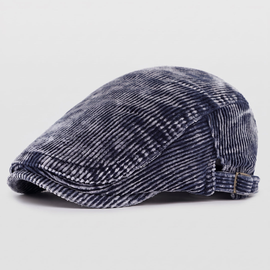Casquette Plate Homme en Velours Côtelé avec Sangle Ajustable et Visière Courte
