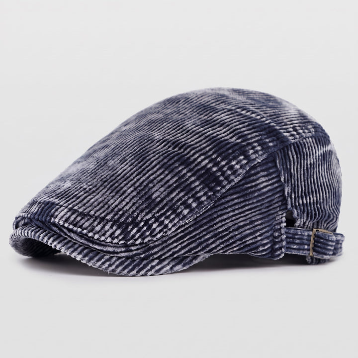 Casquette Plate Homme en Velours Côtelé avec Sangle Ajustable et Visière Courte