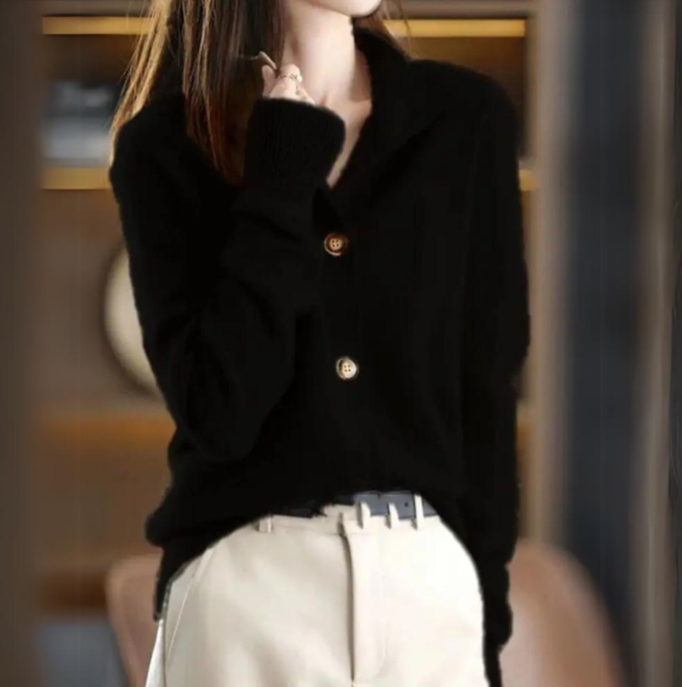 Cardigan Femme en Maille Boutonné à Col Chemise