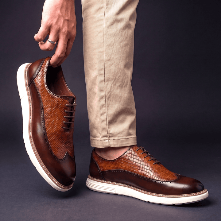 Chaussures Oxford Homme en Cuir avec Lacets et Détail Brogue