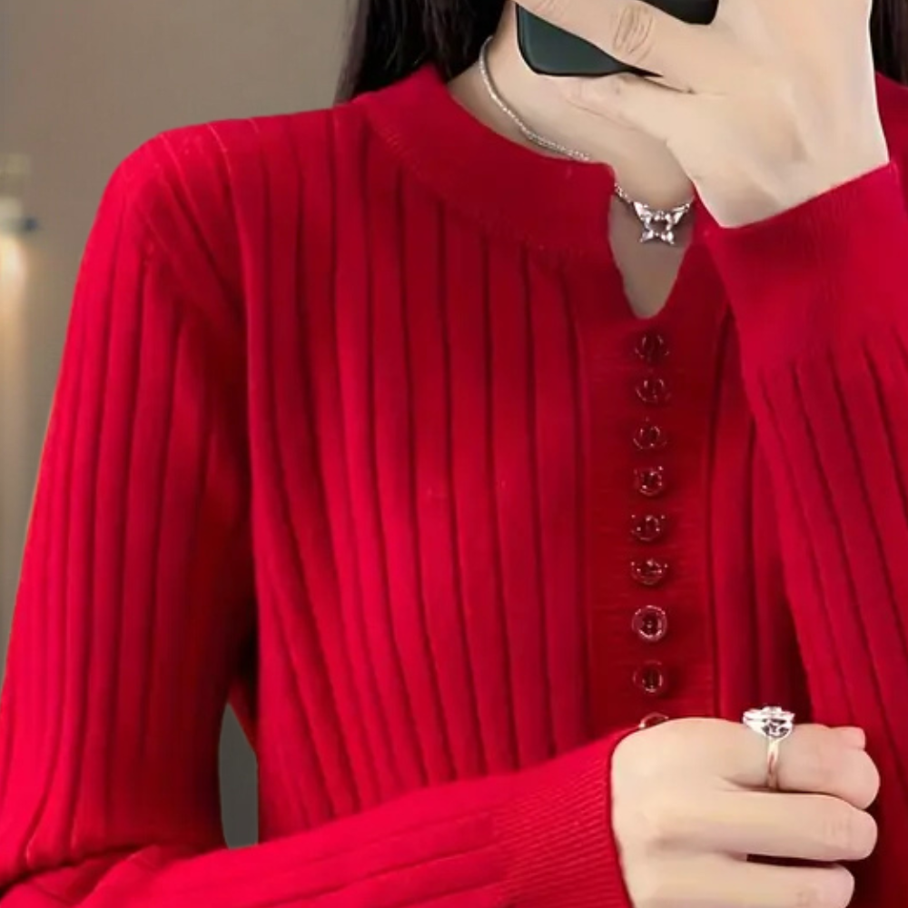 COLLEEN - Pull Élégant à Col V avec Boutons pour Femmes