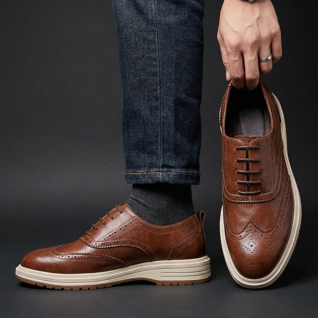 Chaussures Oxford Homme en Cuir avec Détail Brogue et Semelle Épaisse