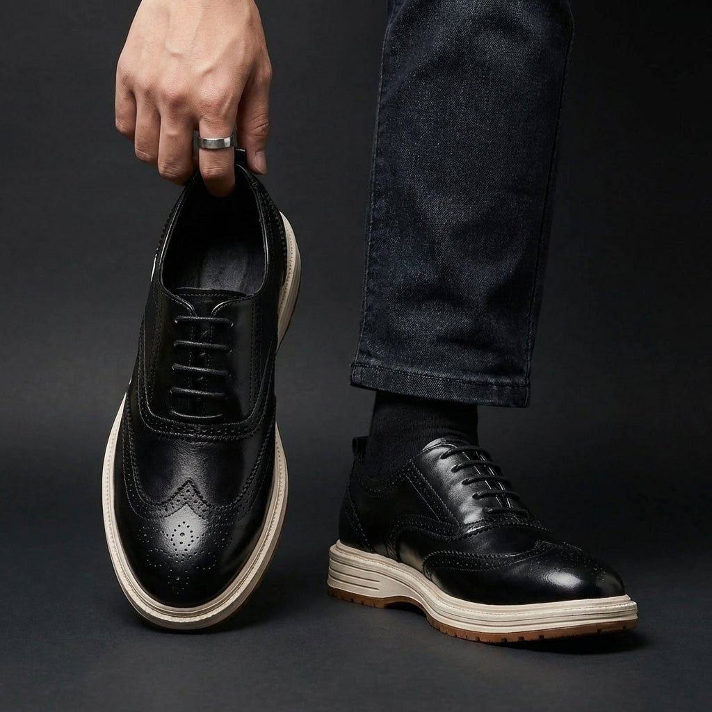Chaussures Oxford Homme en Cuir avec Détail Brogue et Semelle Épaisse