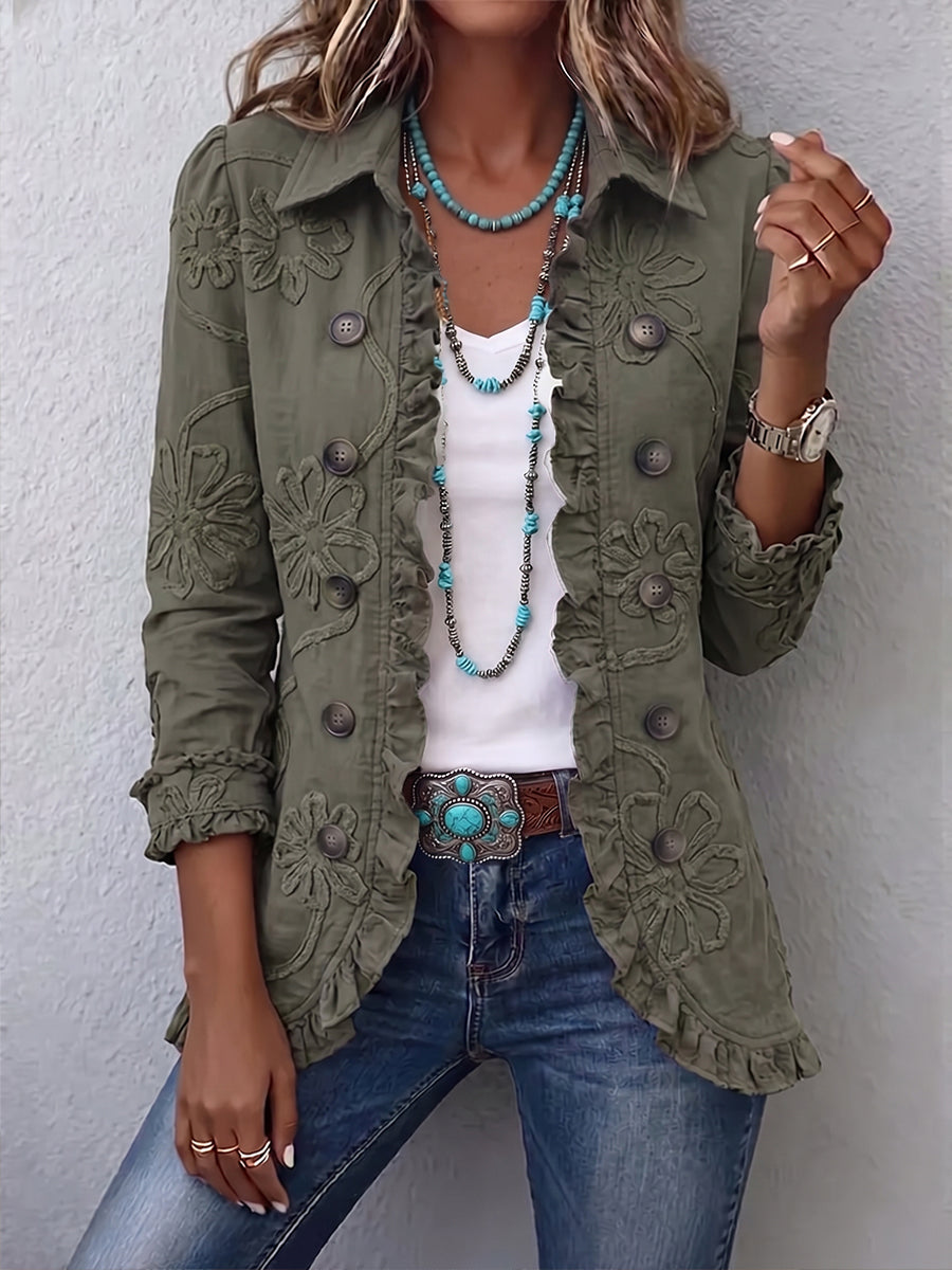 Veste Femme Brodée à Volants avec Col V