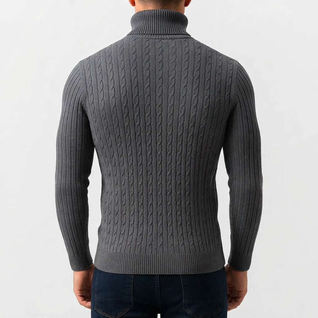 Pull Col Roulé Homme Maille Torsadée Manches Longues