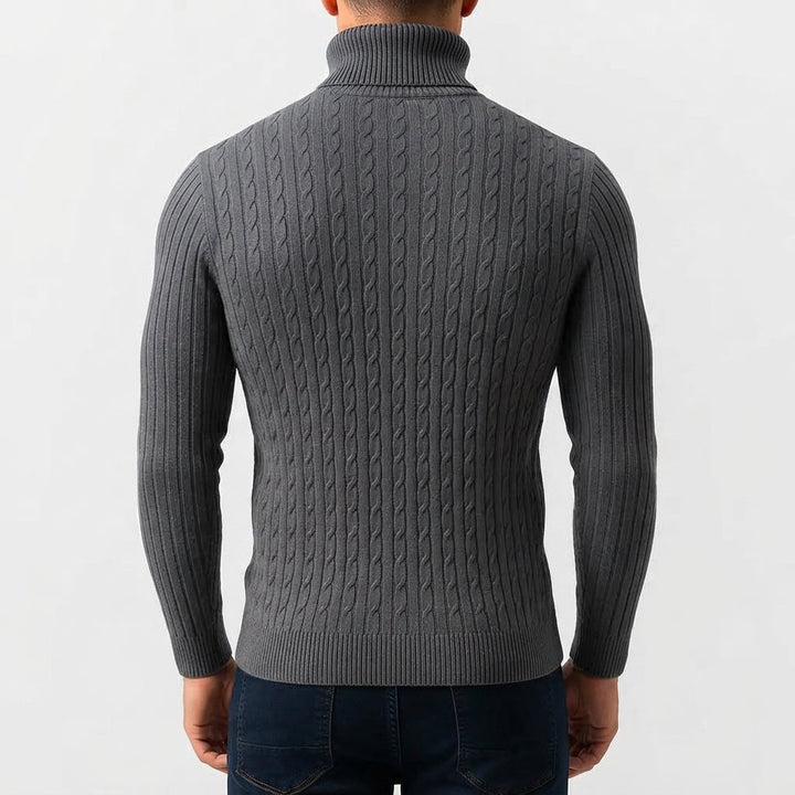 Pull Col Roulé Homme Maille Torsadée Manches Longues