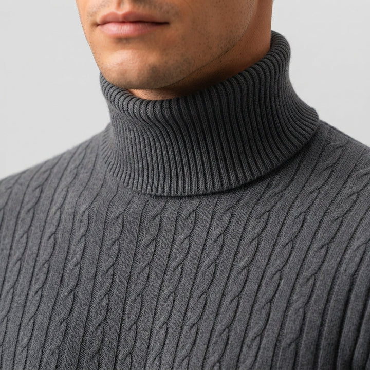 Pull Col Roulé Homme Maille Torsadée Manches Longues