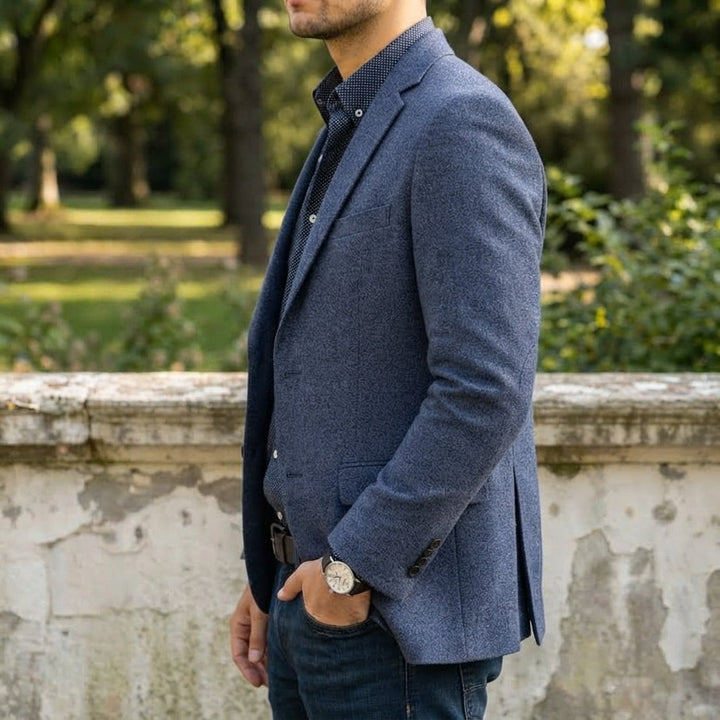Blazer Homme Boutonné Col Notch Poches à Rabat