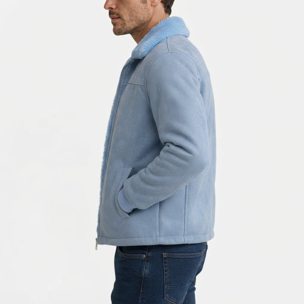 Veste Homme Zip Intégral Col Montant Doublure Fausse Fourrure