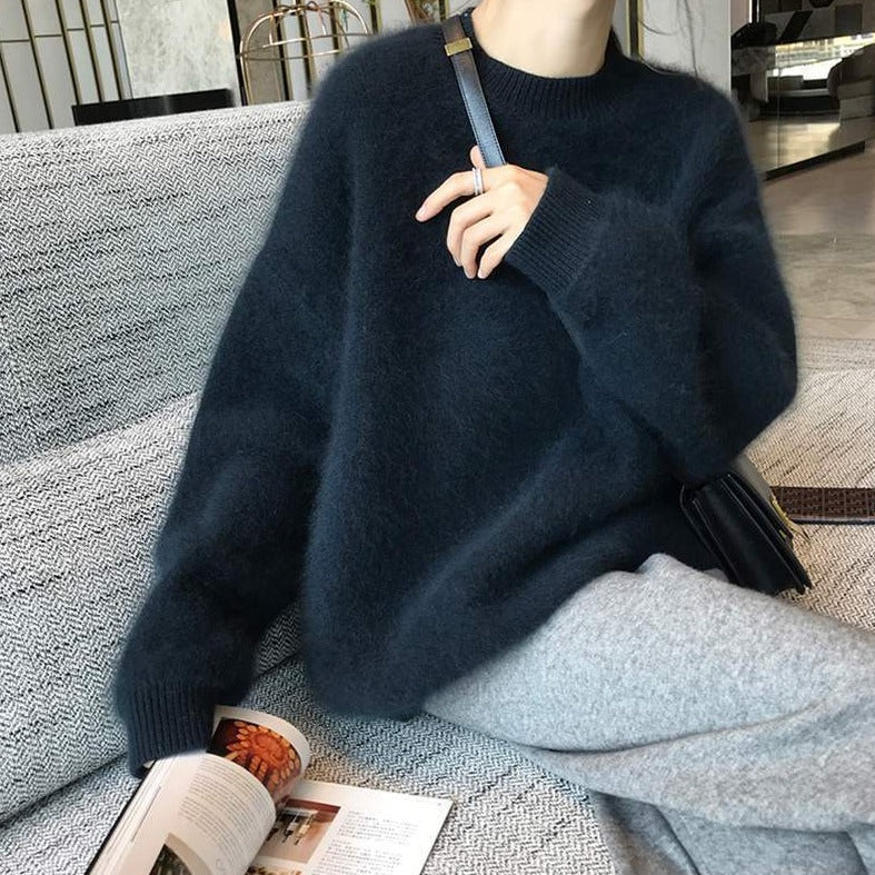 Pull Femme en Maille Douce à Épaules Tombantes