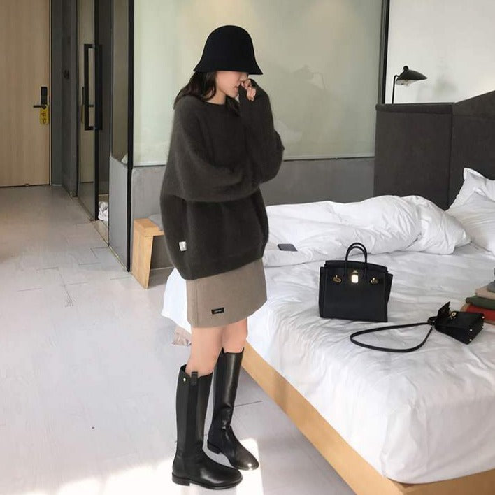Pull Femme en Maille Douce à Épaules Tombantes