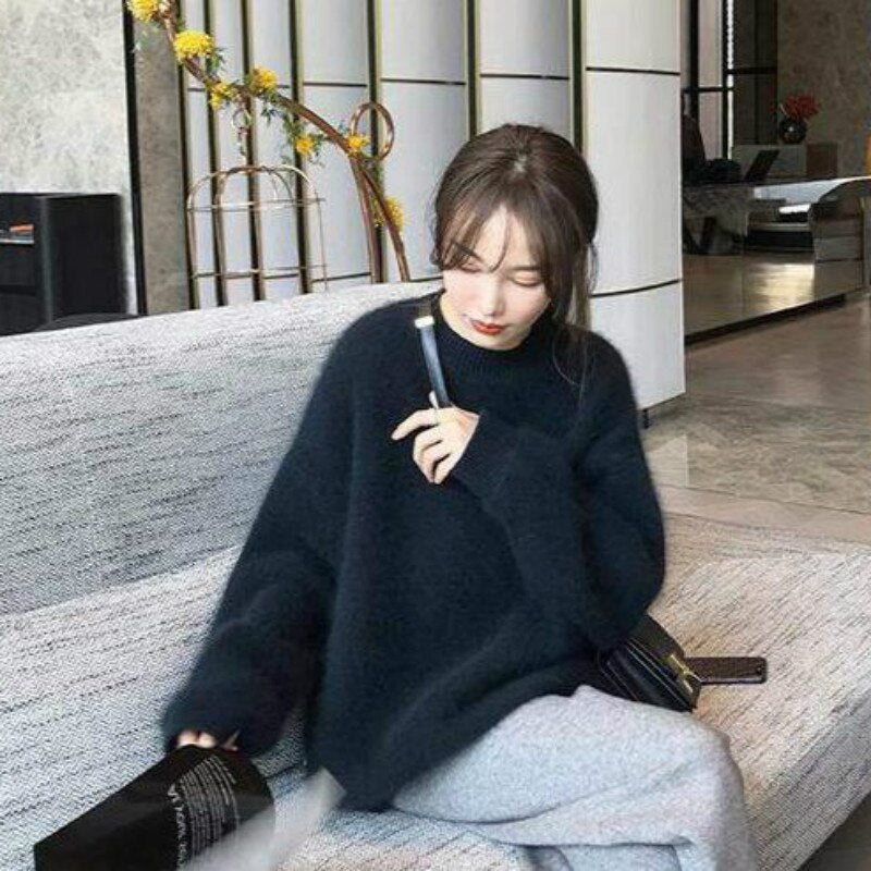 Pull Femme en Maille Douce à Épaules Tombantes