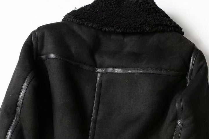 Veste Femme Effet Daim avec Détail en Peau de Mouton