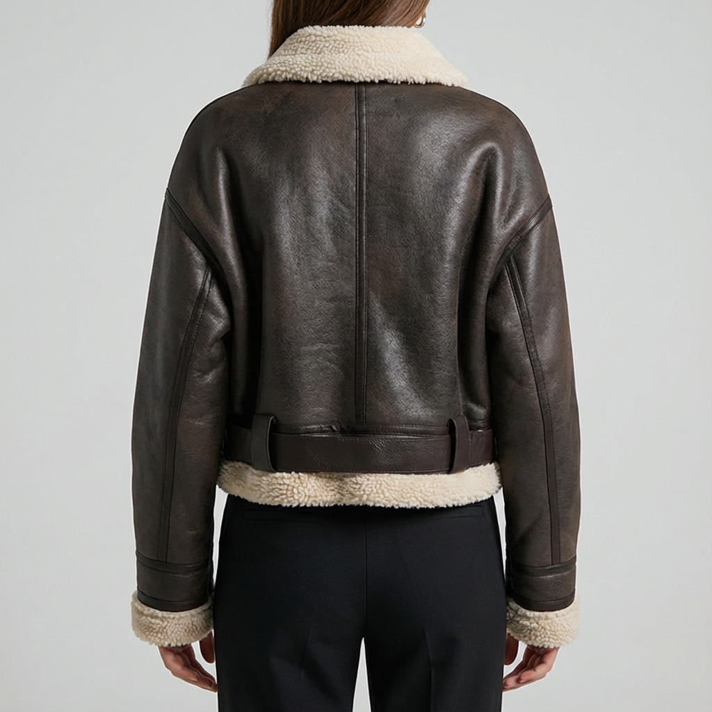 Blouson Femme Aviateur Col Fausse Fourrure Ceinturé Et Poches Zippées