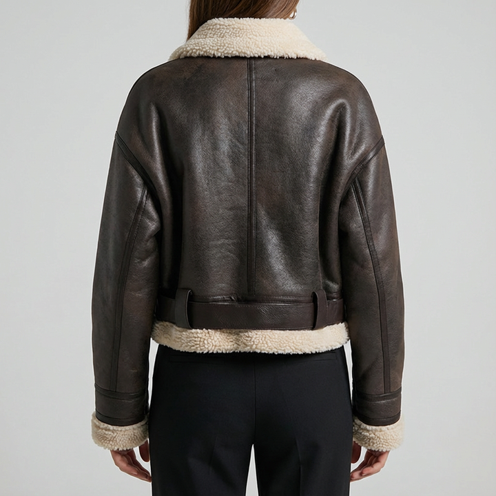 Blouson Femme Aviateur Col Fausse Fourrure Ceinturé Et Poches Zippées