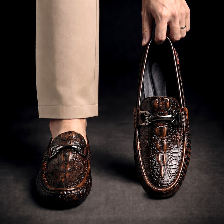 Mocassins Homme en Cuir effet Croco avec Mors Métallique