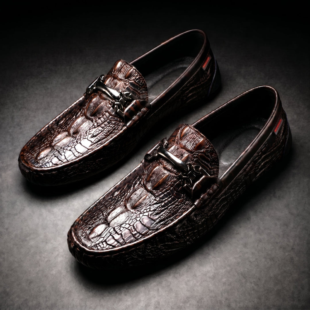 Mocassins Homme en Cuir effet Croco avec Mors Métallique