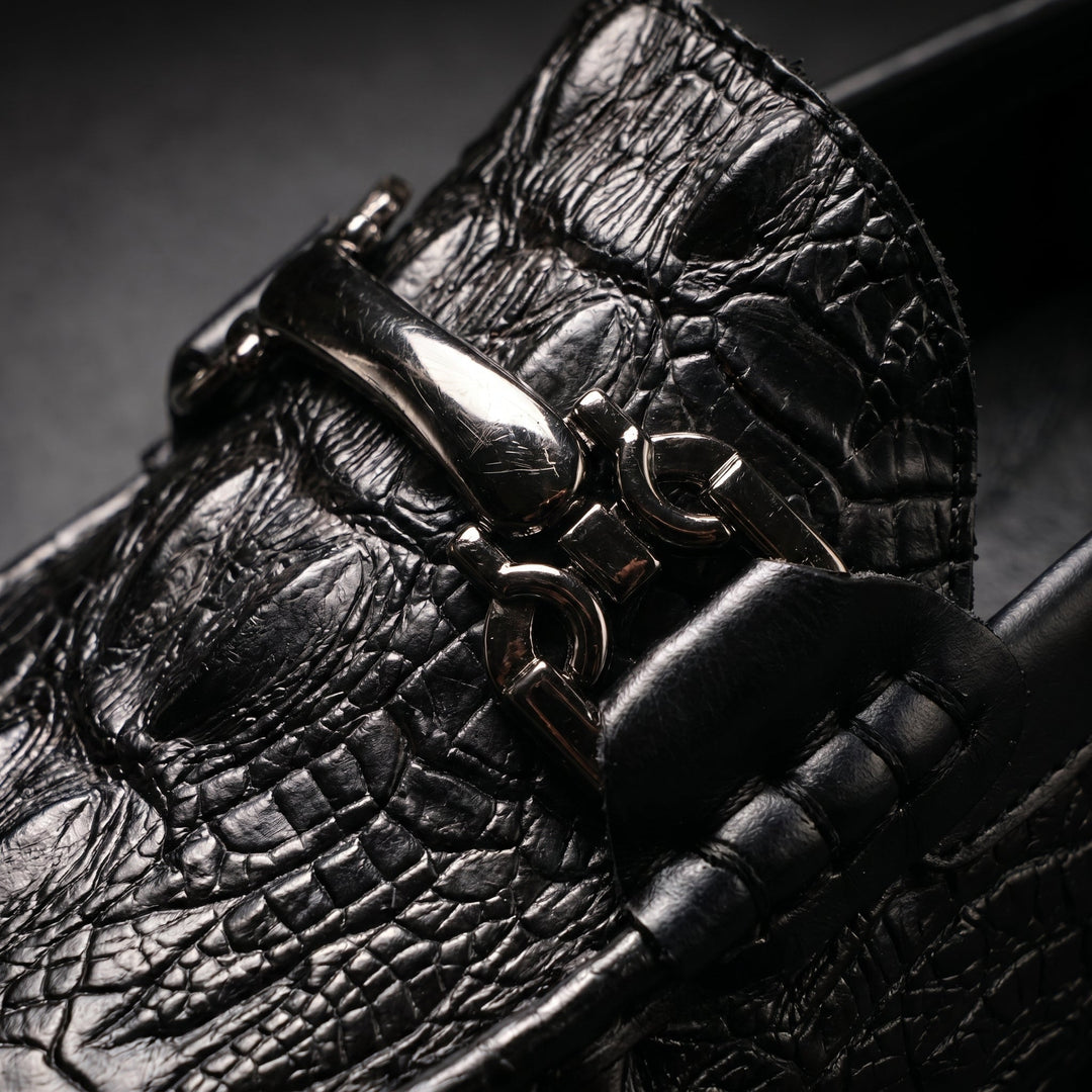 Mocassins Homme en Cuir effet Croco avec Mors Métallique