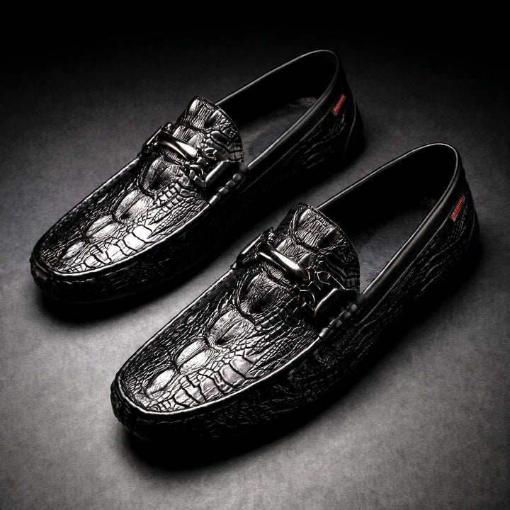 Mocassins Homme en Cuir effet Croco avec Mors Métallique