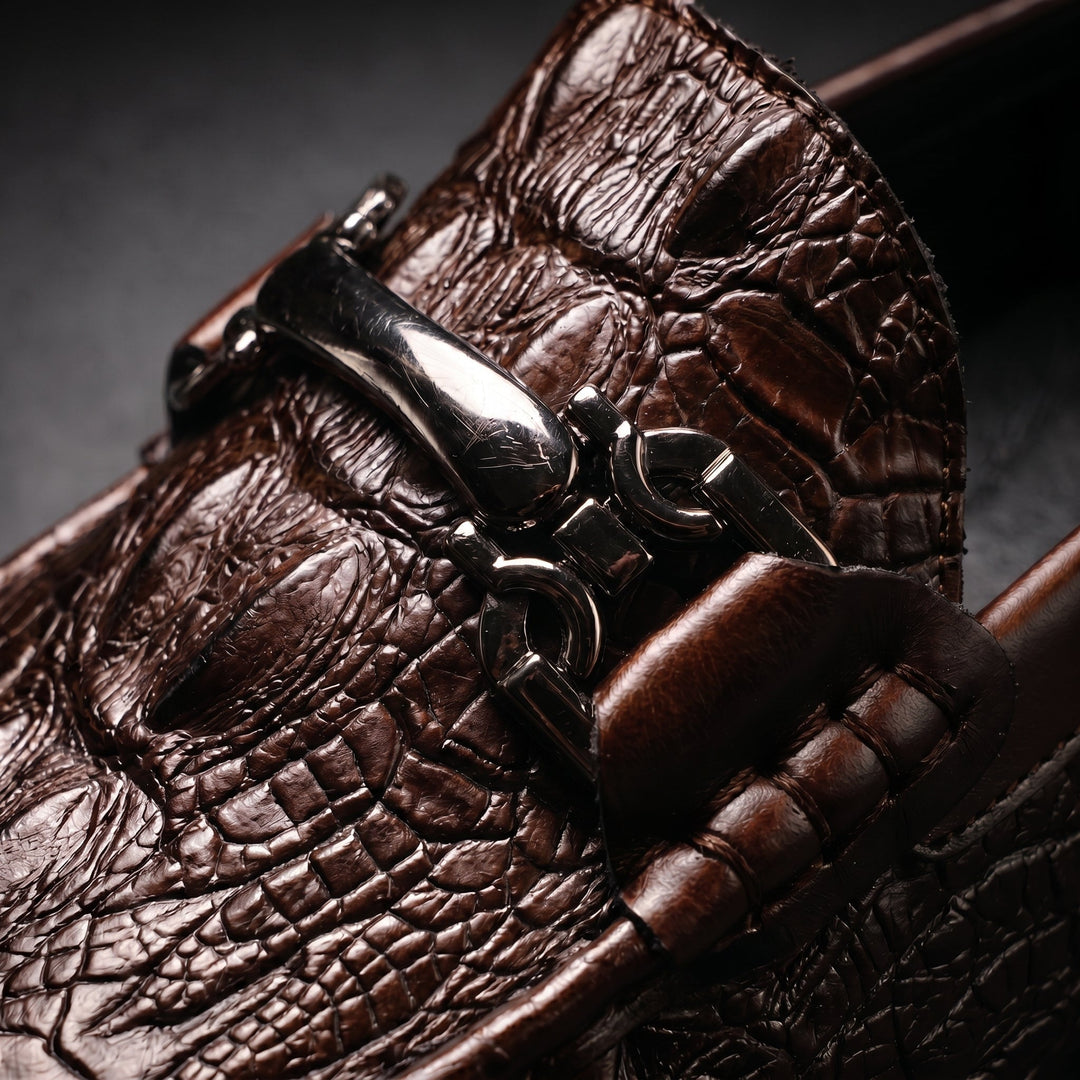 Mocassins Homme en Cuir effet Croco avec Mors Métallique