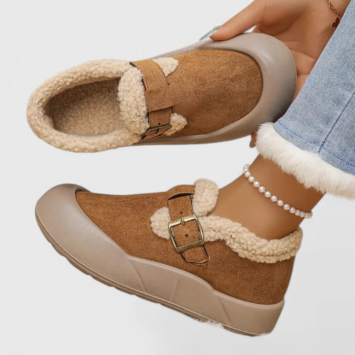Chaussures d'Hiver pour Femme Doublées en Fausse Fourrure avec Boucle