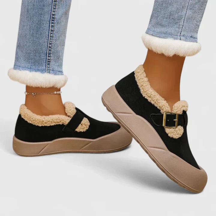 Chaussures d'Hiver pour Femme Doublées en Fausse Fourrure avec Boucle