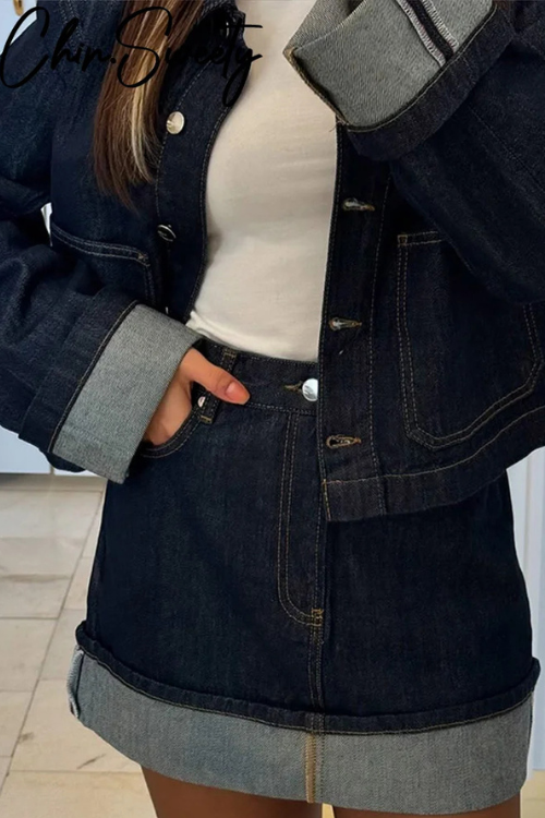 Larkin | Ensemble veste en denim cropped et mini jupe pour femmes