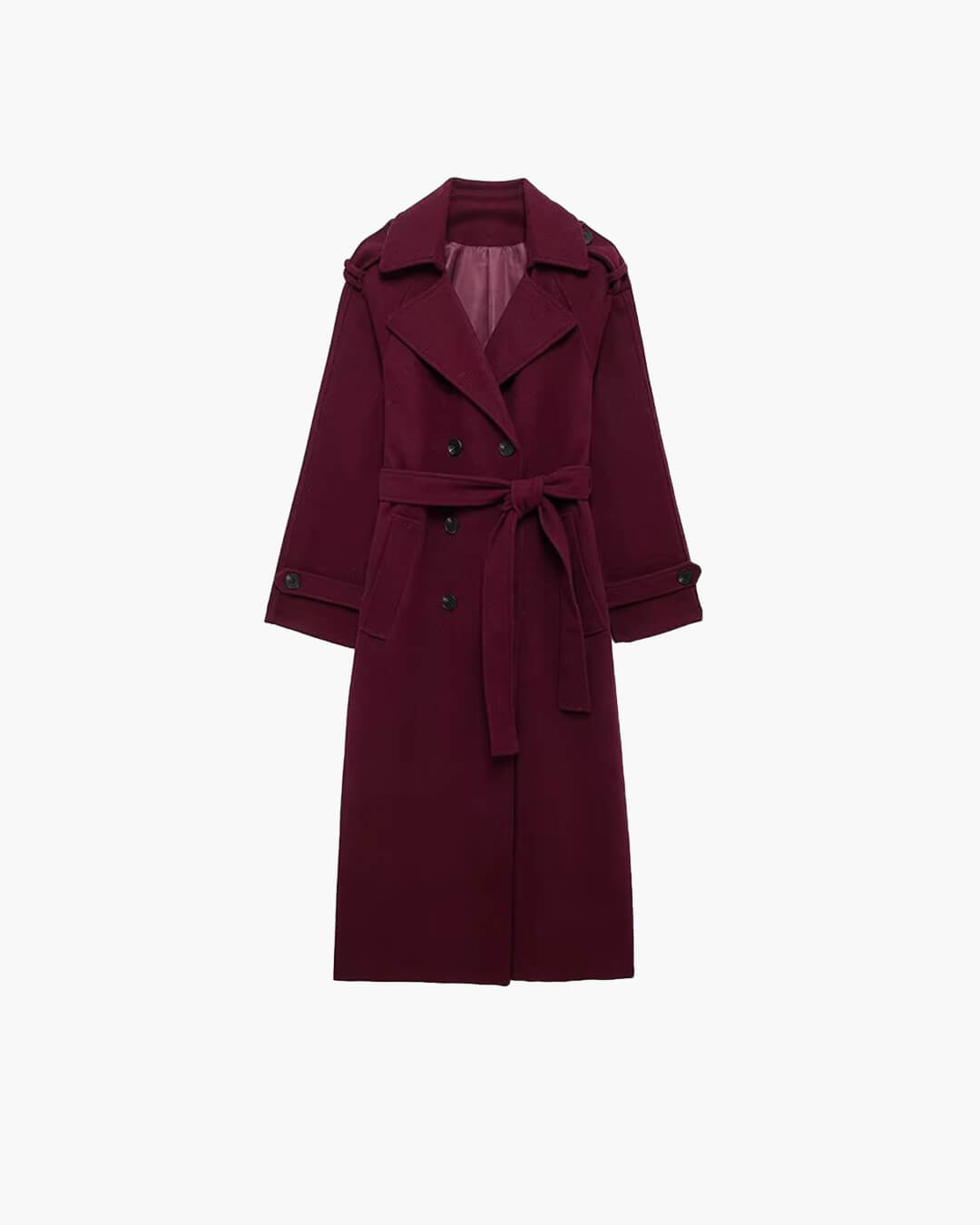 Manteau Long Femme Ceinturé Col Revers Manches Longues