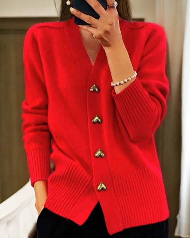 Cardigan en Maille à Boutons Cœur