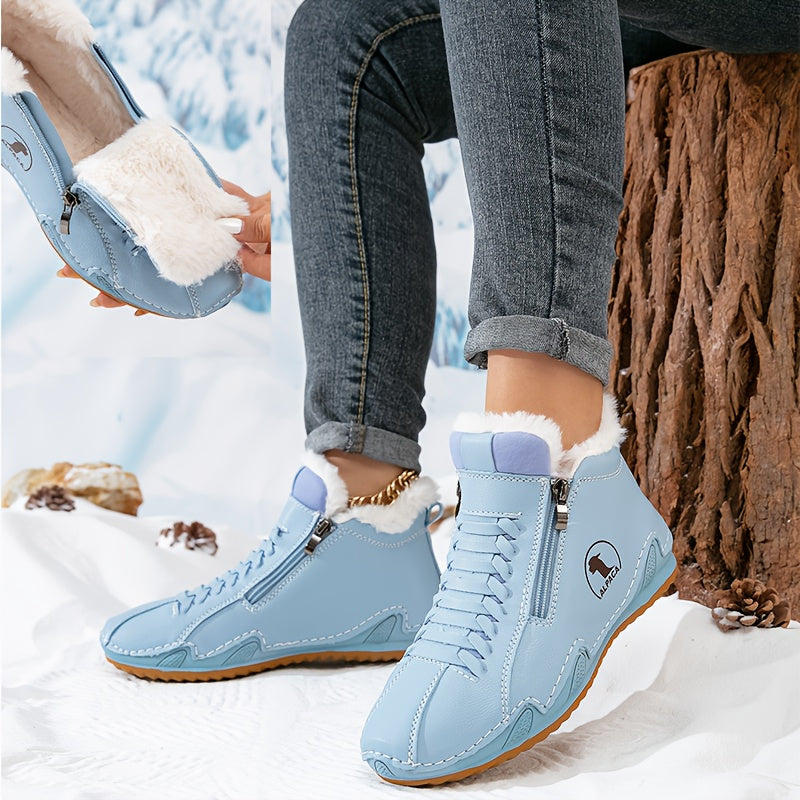 Bottines d'Hiver pour Femme Doublées en Fausse Fourrure avec Fermeture Zip et Lacets