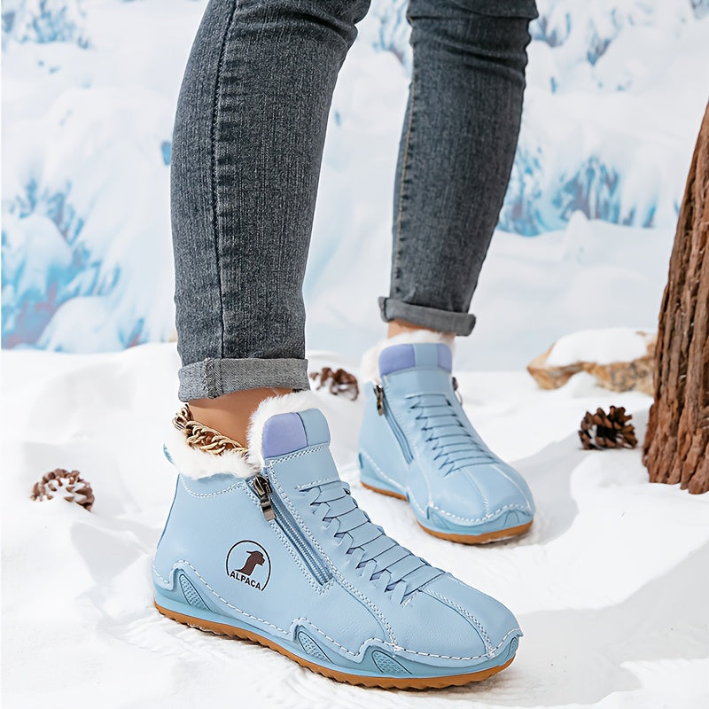 Bottines d'Hiver pour Femme Doublées en Fausse Fourrure avec Fermeture Zip et Lacets