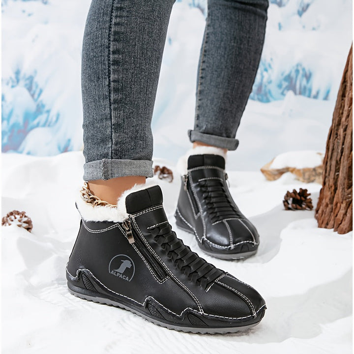 Bottines d'Hiver pour Femme Doublées en Fausse Fourrure avec Fermeture Zip et Lacets