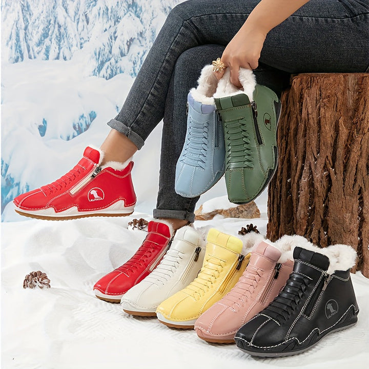 Bottines d'Hiver pour Femme Doublées en Fausse Fourrure avec Fermeture Zip et Lacets
