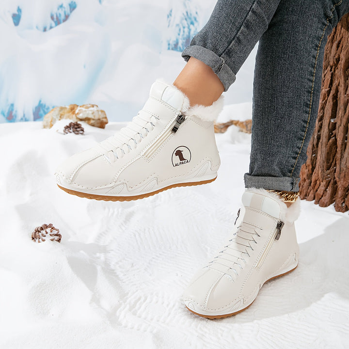 Bottines d'Hiver pour Femme Doublées en Fausse Fourrure avec Fermeture Zip et Lacets