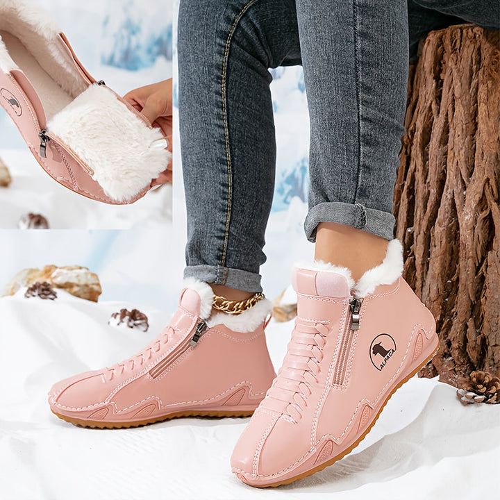 Bottines d'Hiver pour Femme Doublées en Fausse Fourrure avec Fermeture Zip et Lacets