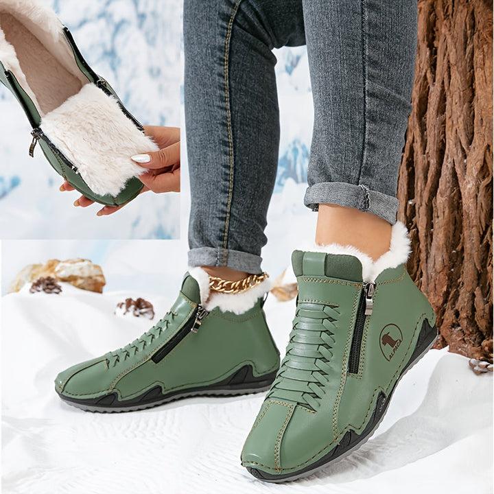 Bottines d'Hiver pour Femme Doublées en Fausse Fourrure avec Fermeture Zip et Lacets