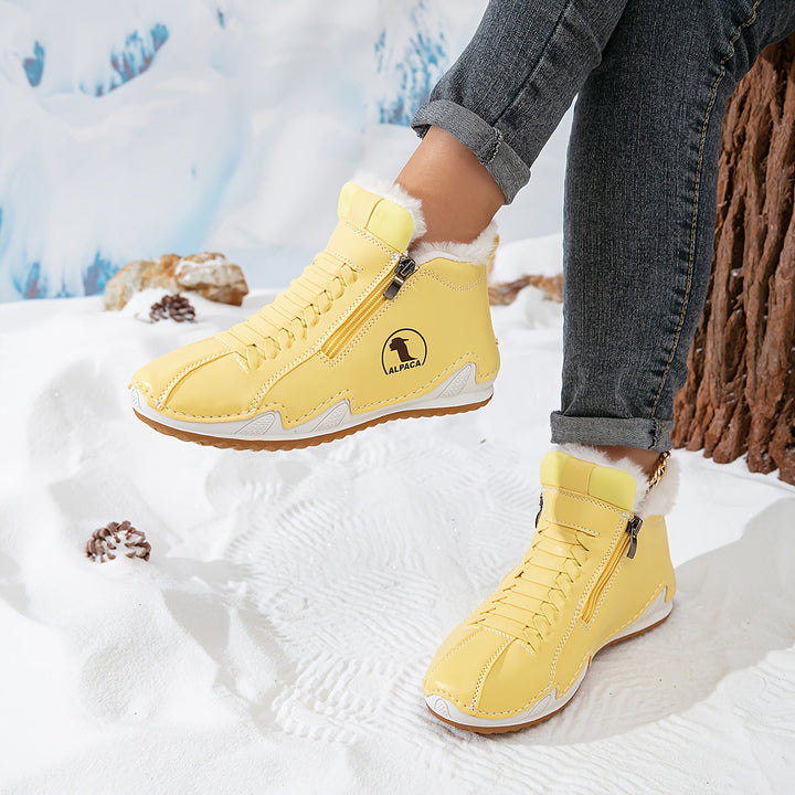 Bottines d'Hiver pour Femme Doublées en Fausse Fourrure avec Fermeture Zip et Lacets