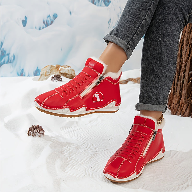 Bottines d'Hiver pour Femme Doublées en Fausse Fourrure avec Fermeture Zip et Lacets