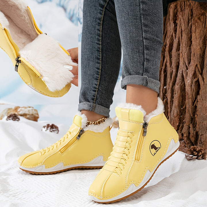 Bottines d'Hiver pour Femme Doublées en Fausse Fourrure avec Fermeture Zip et Lacets