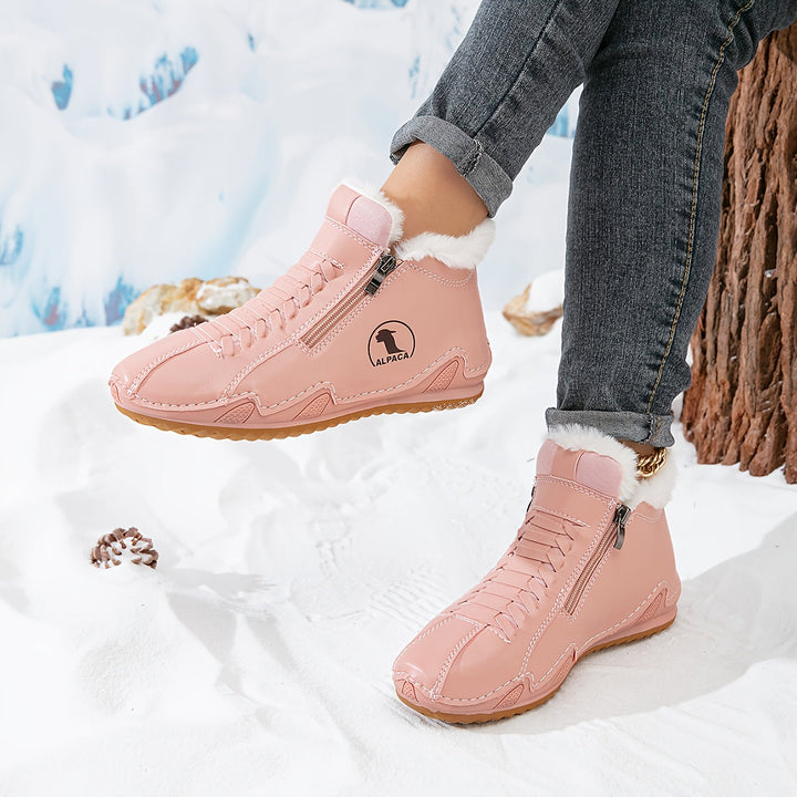 Bottines d'Hiver pour Femme Doublées en Fausse Fourrure avec Fermeture Zip et Lacets